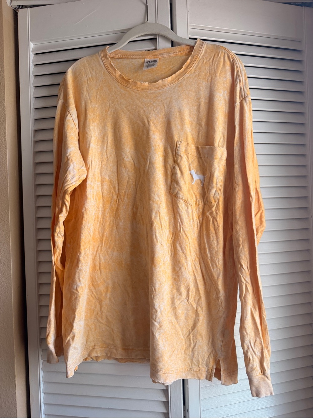 PINK Victoria's Secret Light Orange Distressed Long-Sleeve Pocket Tee